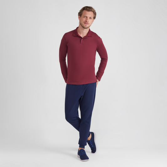 Camisa Polo Manga Longa Masculina - Vermelho Vinho