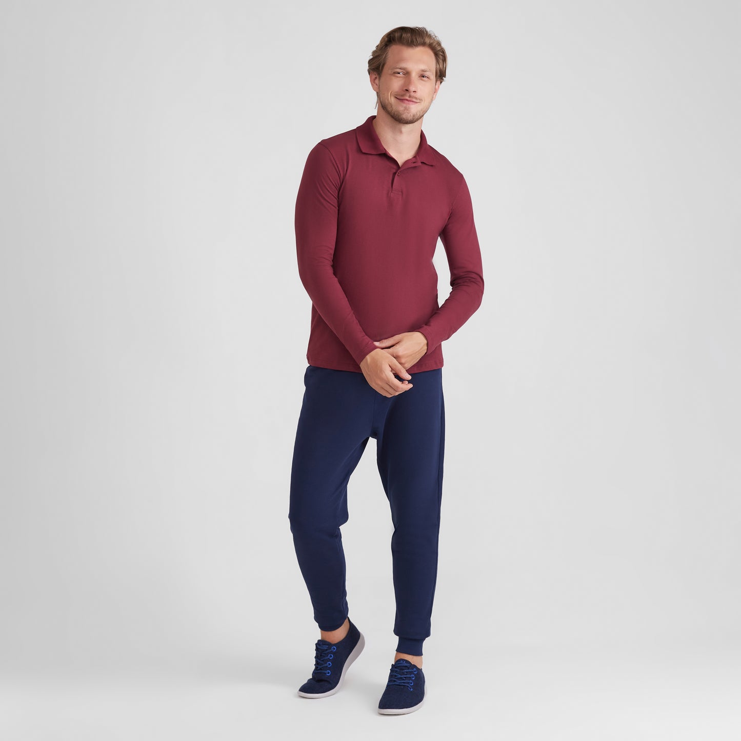 Camisa Polo Manga Longa Masculina - Vermelho Vinho