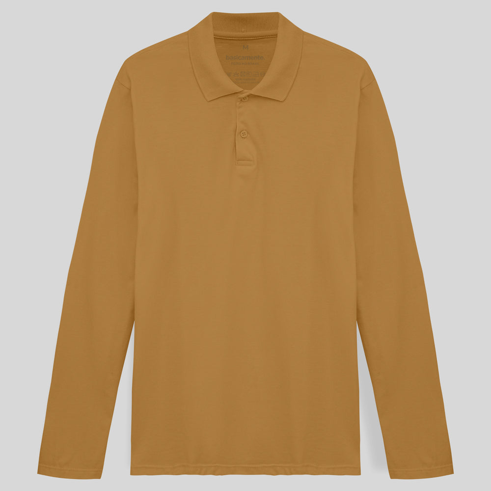 Camisa Polo Manga Longa Masculina - Ocre