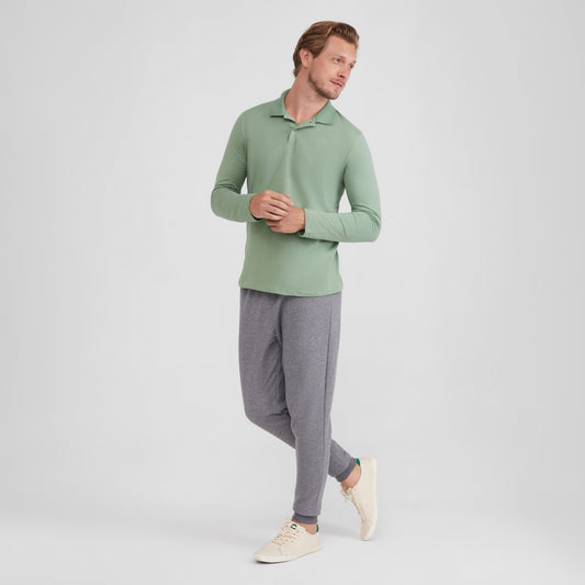 Camisa Polo Manga Longa Masculina - Verde Jade
