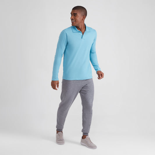 Camisa Polo Manga Longa Masculina - Azul Claro