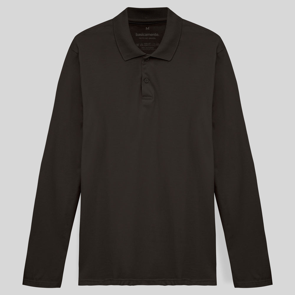Camisa Polo Manga Longa Masculina - Marrom
