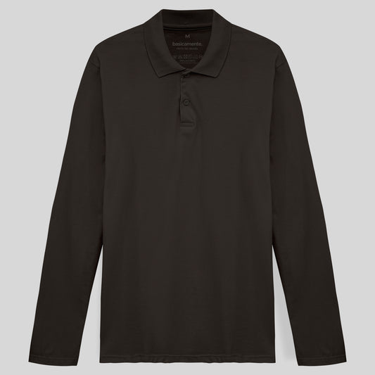 Camisa Polo Manga Longa Masculina - Marrom