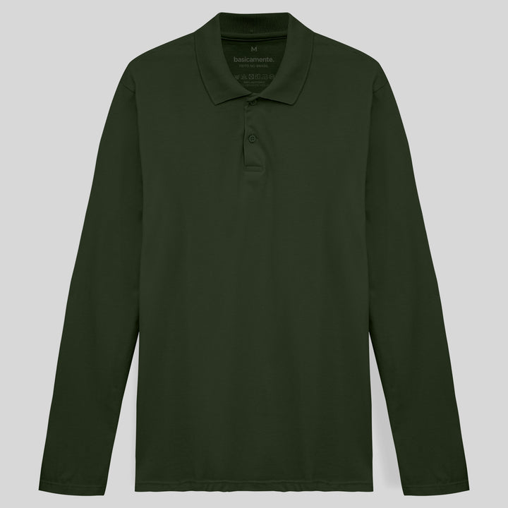 Camisa Polo Manga Longa Masculina - Verde Selva