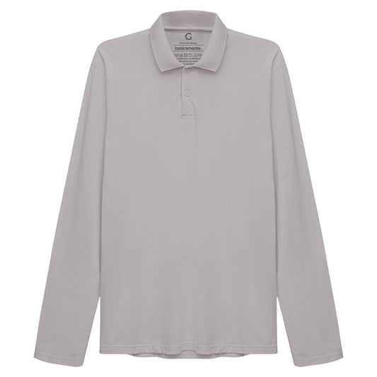 Camisa Polo Manga Longa Masculina - Cinza Areia