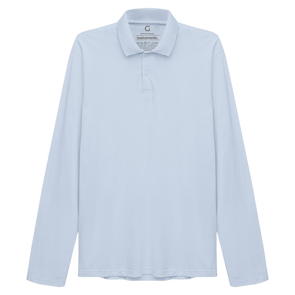 Camisa Polo Manga Longa Masculina - Azul Capri