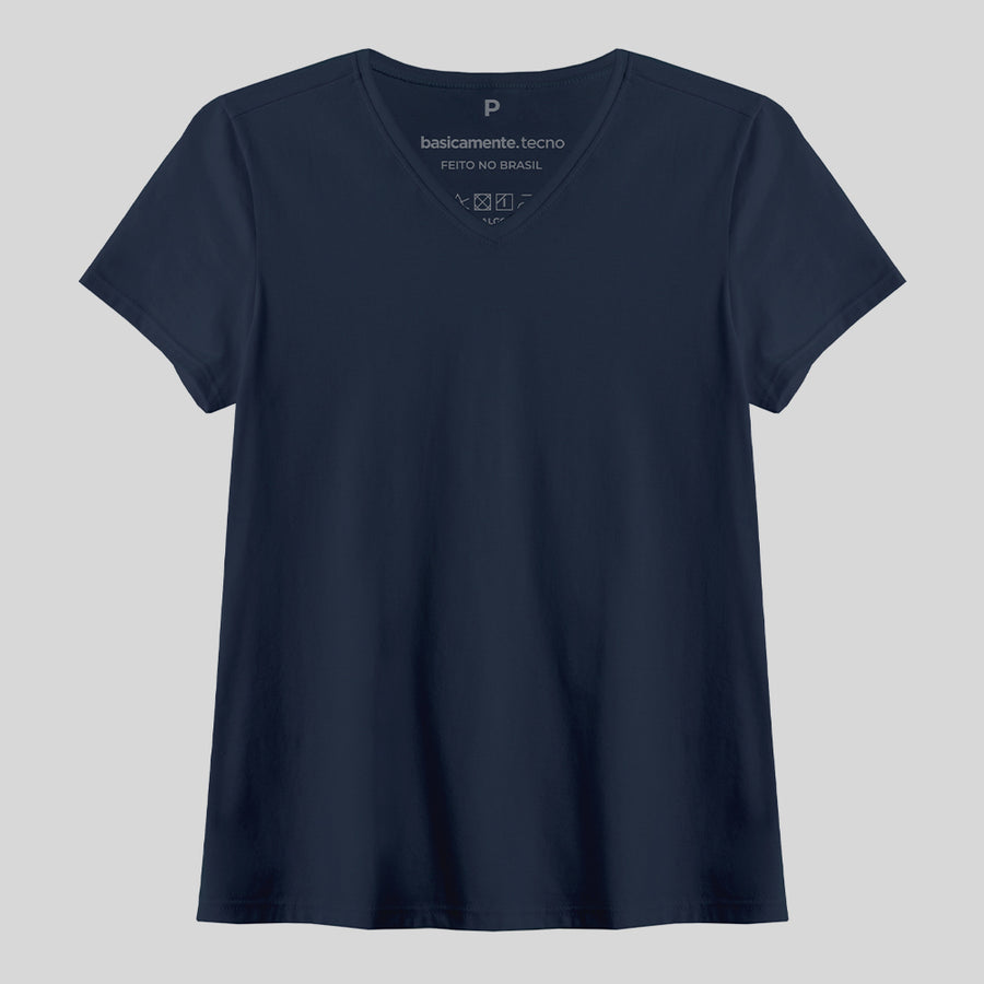 Tech T-Shirt Proteção UV Gola V Feminina - Azul Marinho