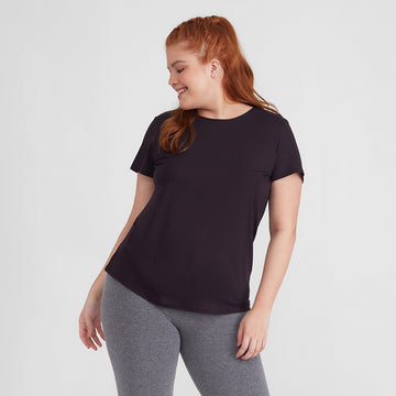 Tech T-Shirt Modal Gola V Plus Size Feminina - Preto