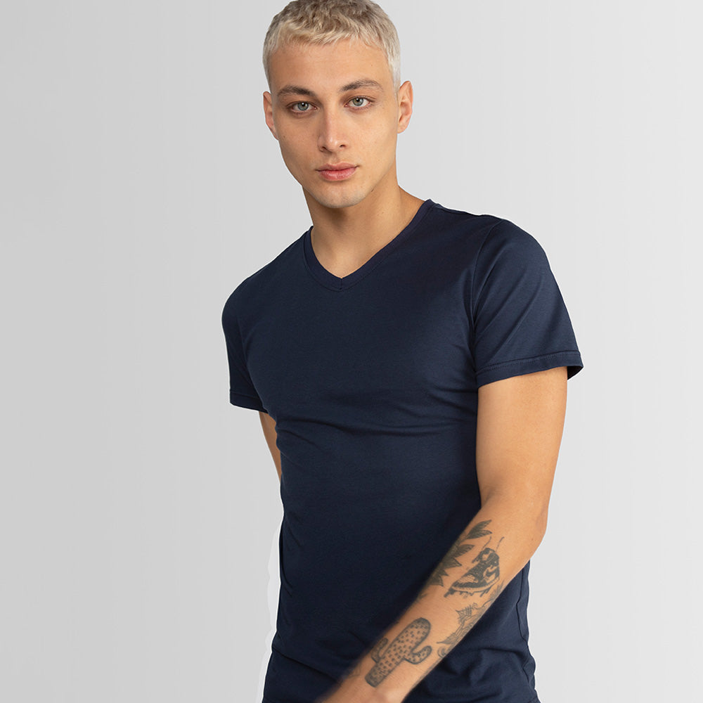 Tech T-Shirt Modal Gola V Masculina - Azul Marinho