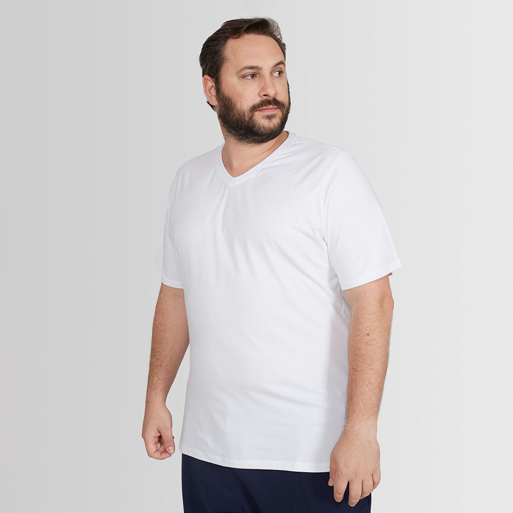Tech T-Shirt Modal Gola V Plus Size Masculina - Branco