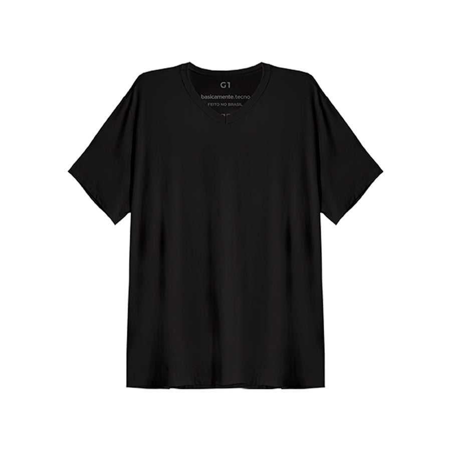Tech T-Shirt Modal Gola V Plus Size Masculina - Preto