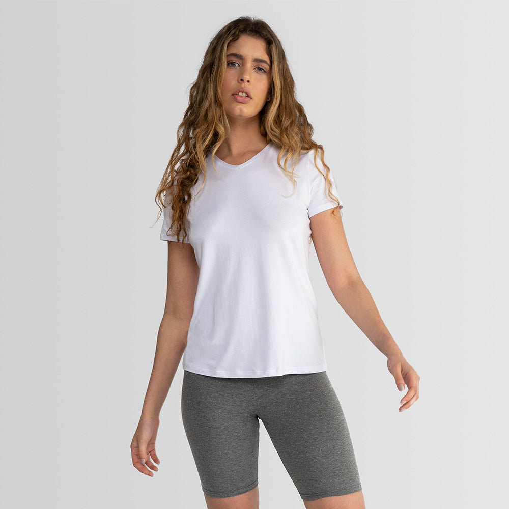 Tech T-Shirt Proteção UV Gola V Feminina - Branco