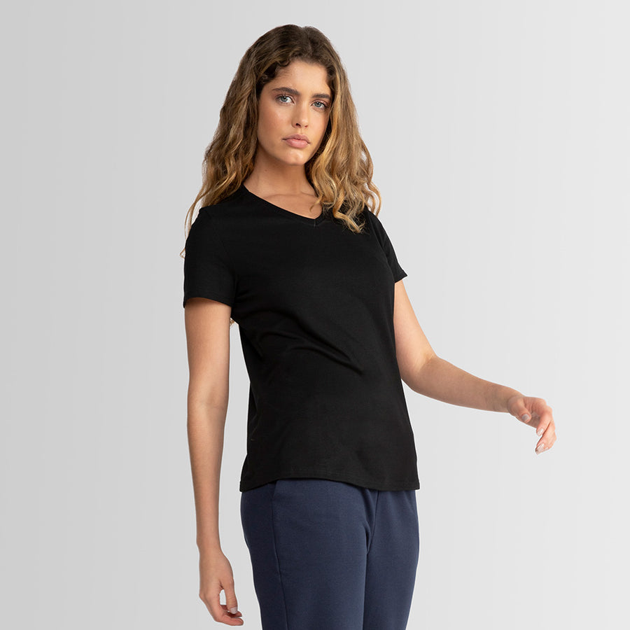 Tech T-Shirt Proteção UV Gola V Feminina - Preto