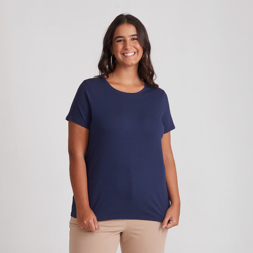 Tech T-Shirt Proteção UV Gola C Plus Size Feminina - Azul Marinho