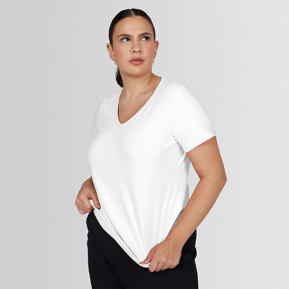 Tech T-Shirt Proteção UV Gola V Plus Size Feminina - Branco