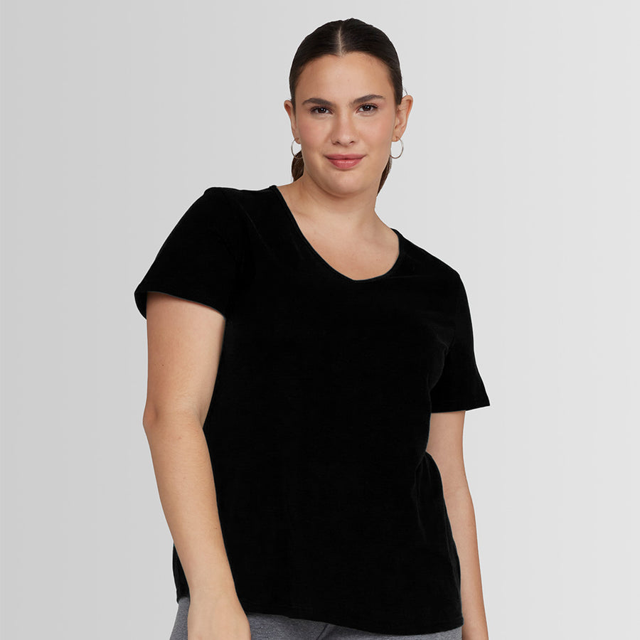Tech T-Shirt Proteção UV Gola V Plus Size Feminina - Preto