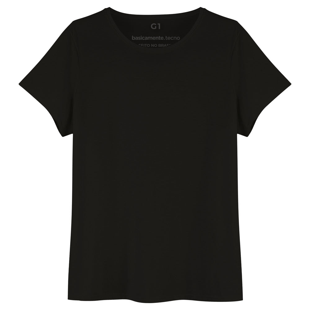 Tech T-shirt Impermeável Gola C Plus Size Feminina - Preto