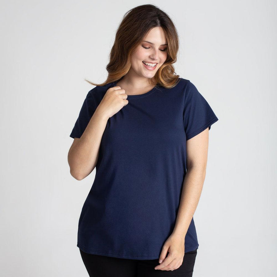 Tech T-shirt Impermeável Gola C Plus Size Feminina - Azul Marinho