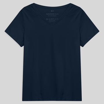Tech T-Shirt Impermeável Gola V Plus Size Feminina - Azul Marinho