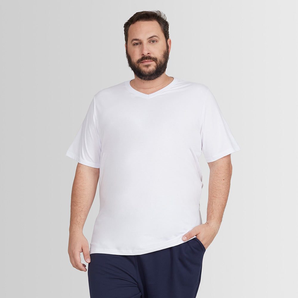 Tech T-Shirt Impermeável Gola V Plus Size Masculina - Branco