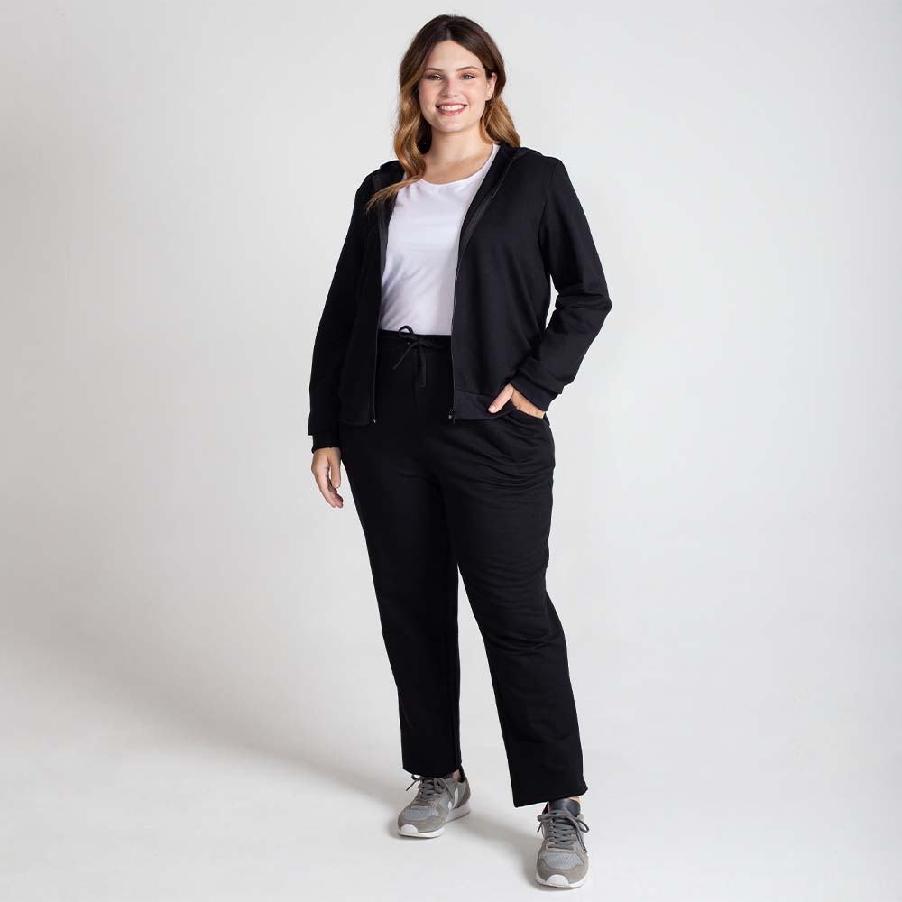 Calça Reta Plus Feminino - Preto