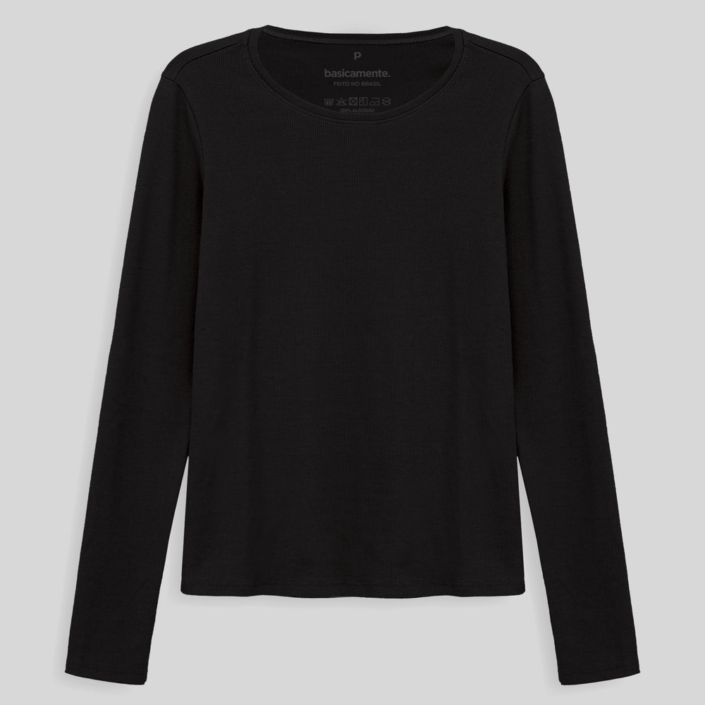 Camiseta Ribana Manga Longa Feminina - Preto