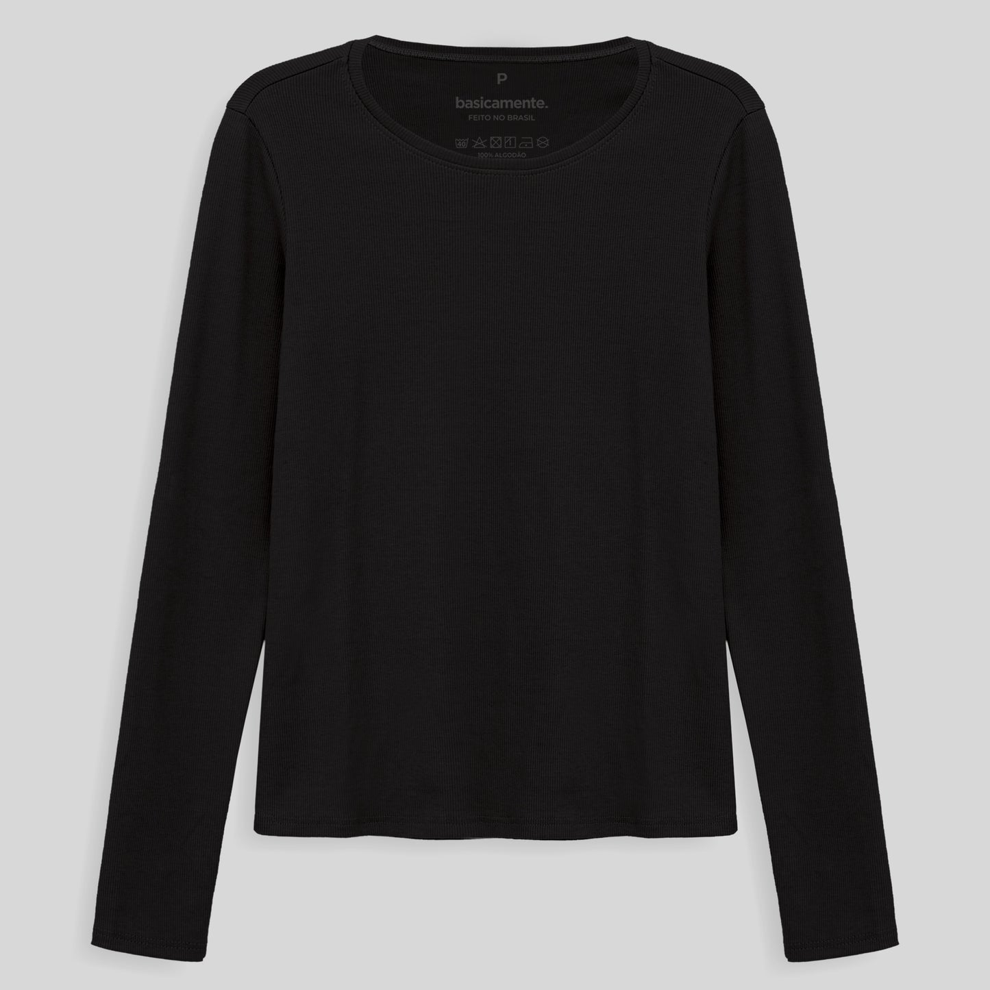 Camiseta Ribana Manga Longa Feminina - Preto