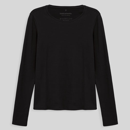 Camiseta Ribana Manga Longa Feminina - Preto