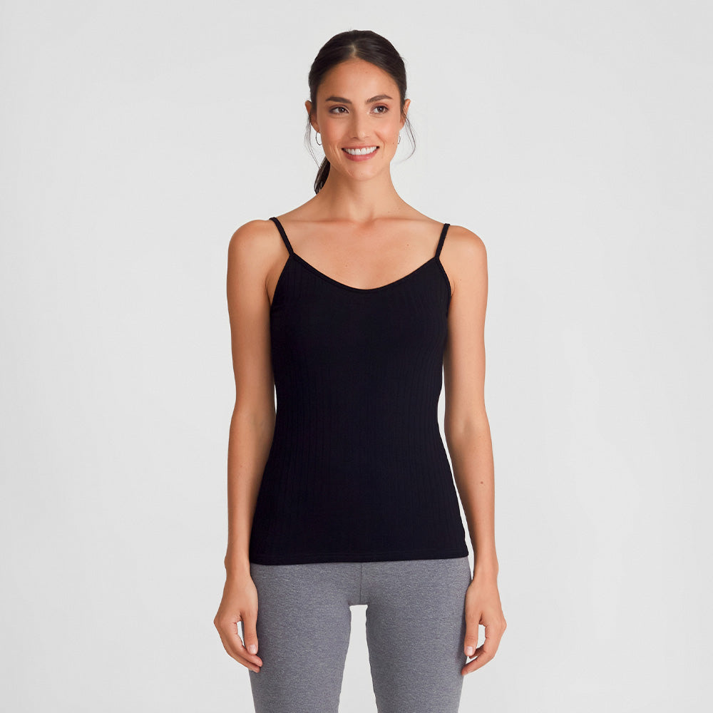 Blusa Alça Malha Canelada - Preto