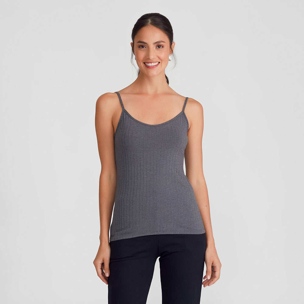 Blusa Alça Malha Canelada - Mescla Escuro