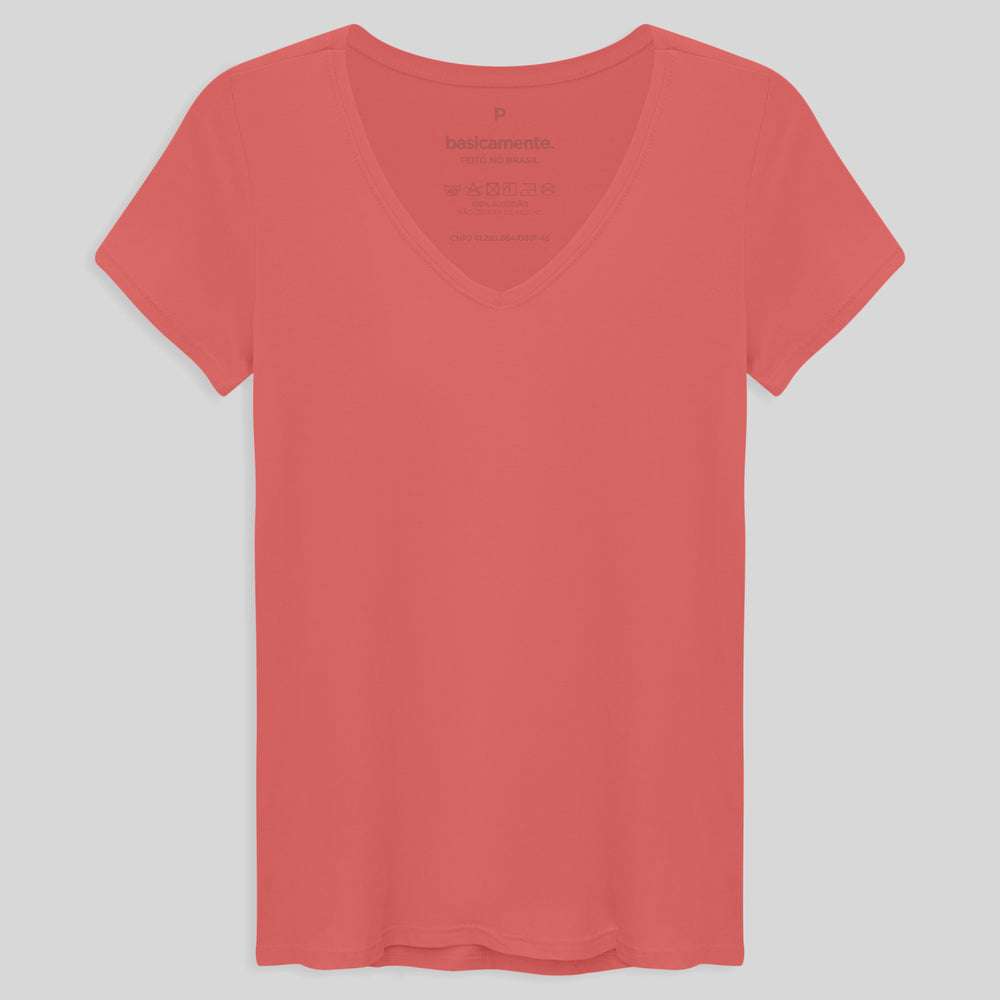 Camiseta Viscose Stretch Feminina Gola V Feminina - Rosa Chiclete