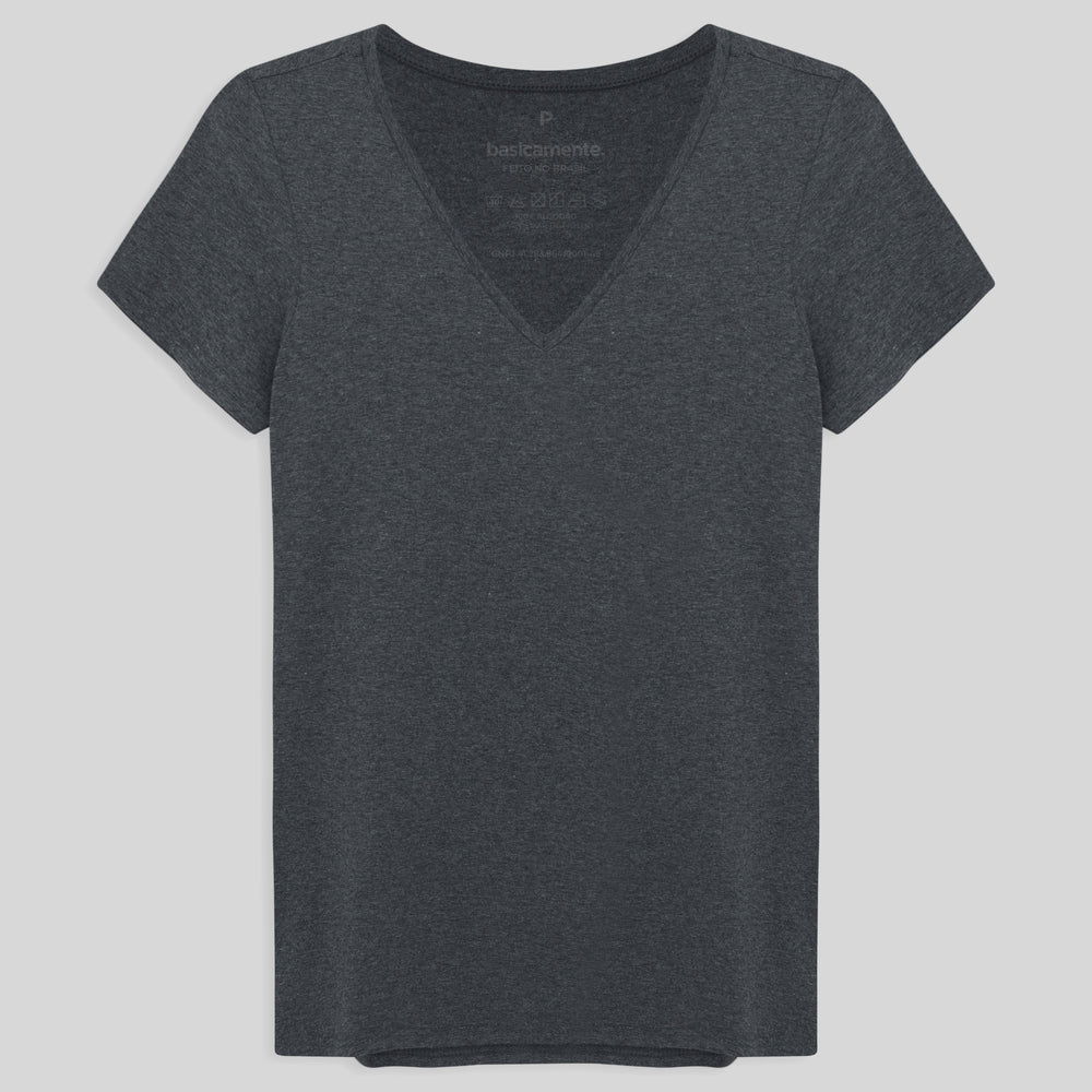Camiseta Viscose Stretch Feminina Gola V Feminina - Mescla Escuro