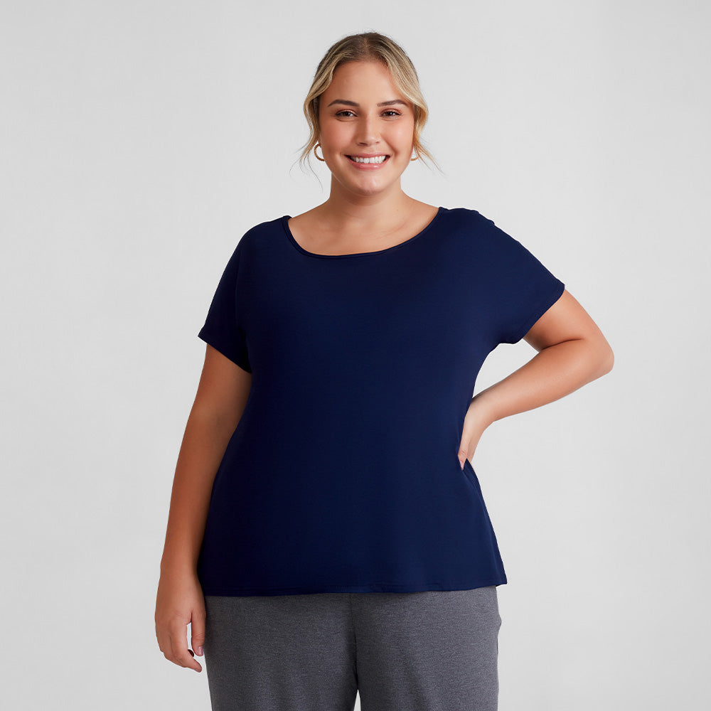 Blusa Ampla Viscose Plus Size Feminino - Azul Marinho