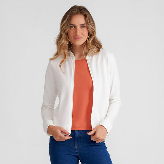 Jaqueta Moletom Desfibrado Feminina - Off White