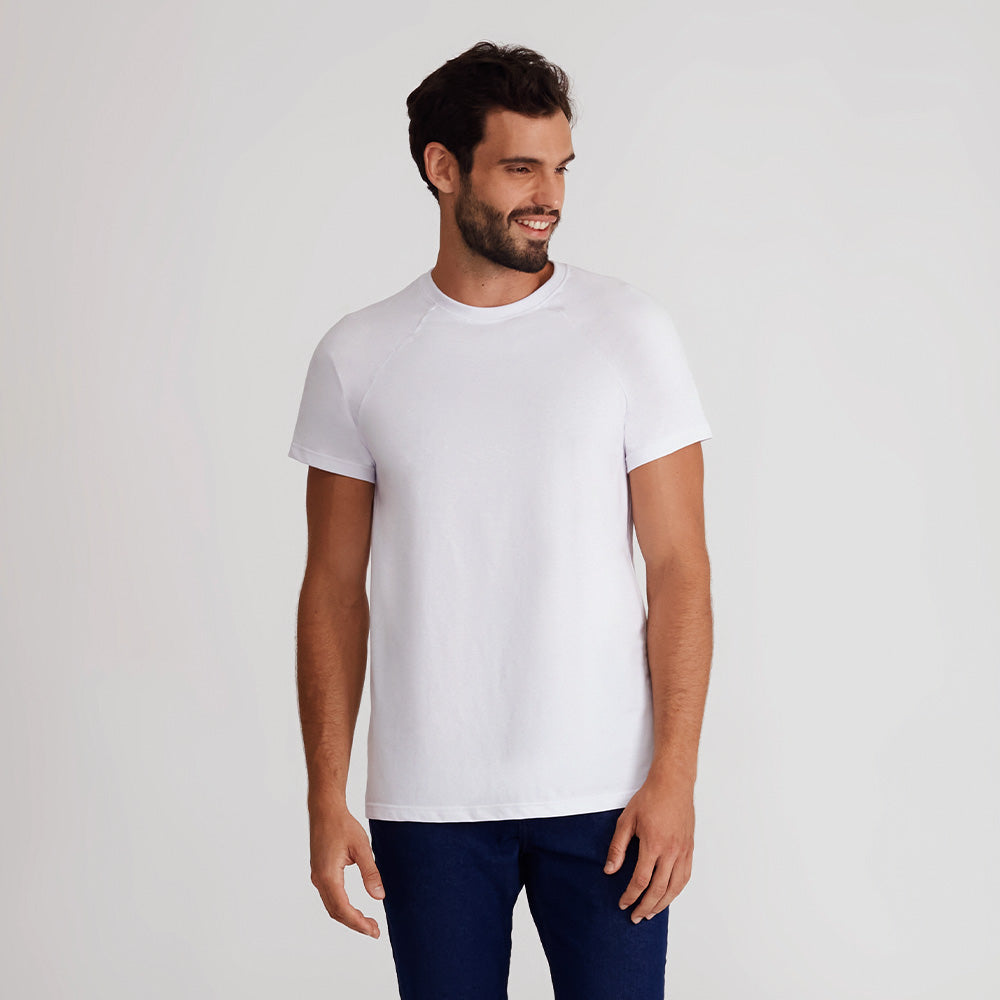 Camiseta Raglan Algodão Premium Masculina - Branco