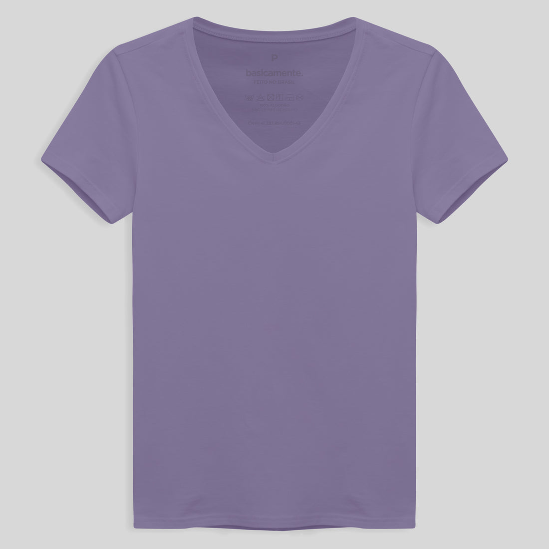 Camiseta Slim Cotton Gola V Feminina - Lilás