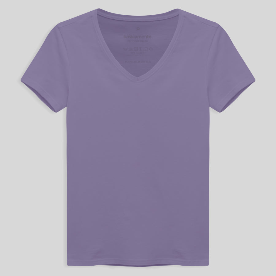 Camiseta Slim Cotton Gola V Feminina - Lilás