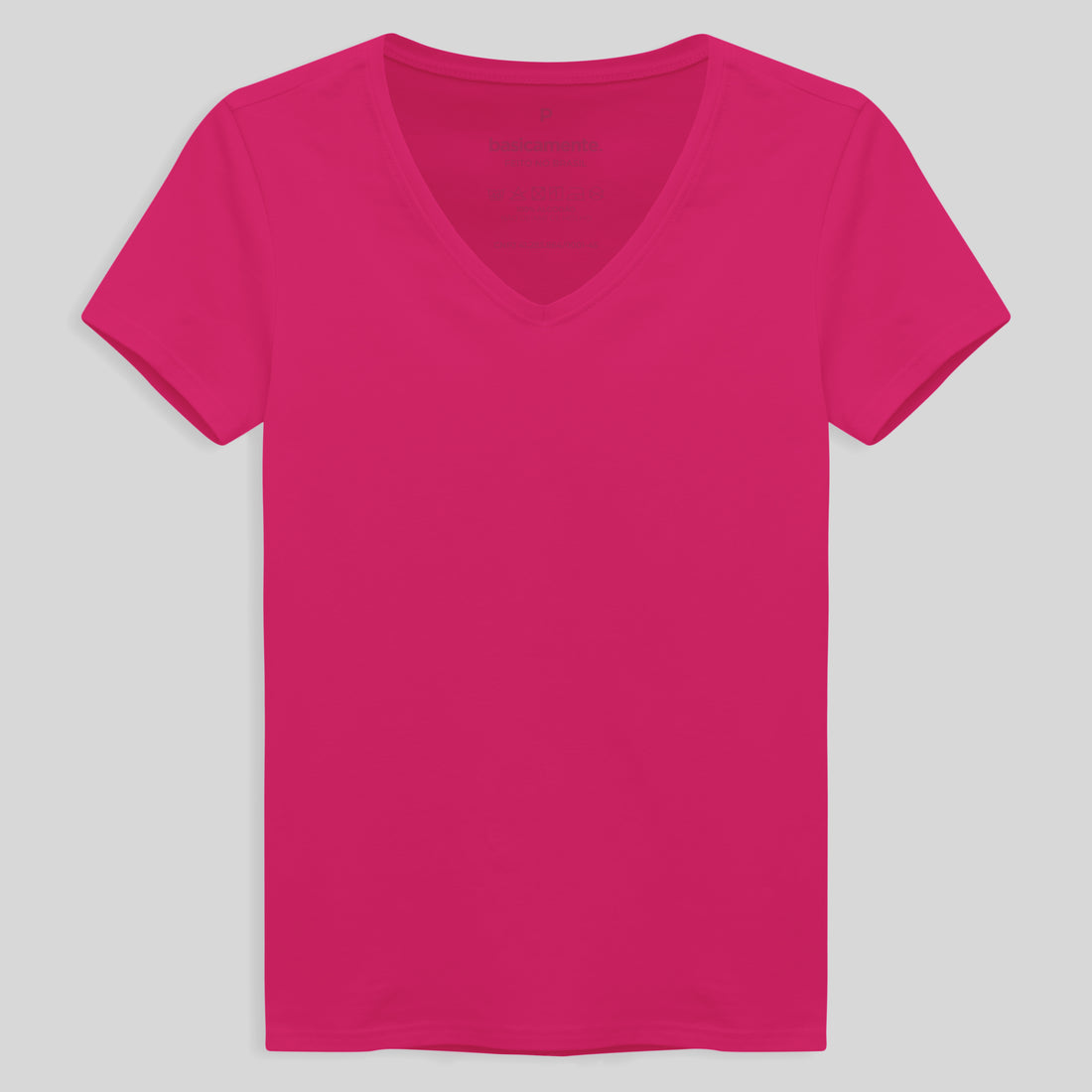 Camiseta Slim Cotton Gola V Feminina - Pink