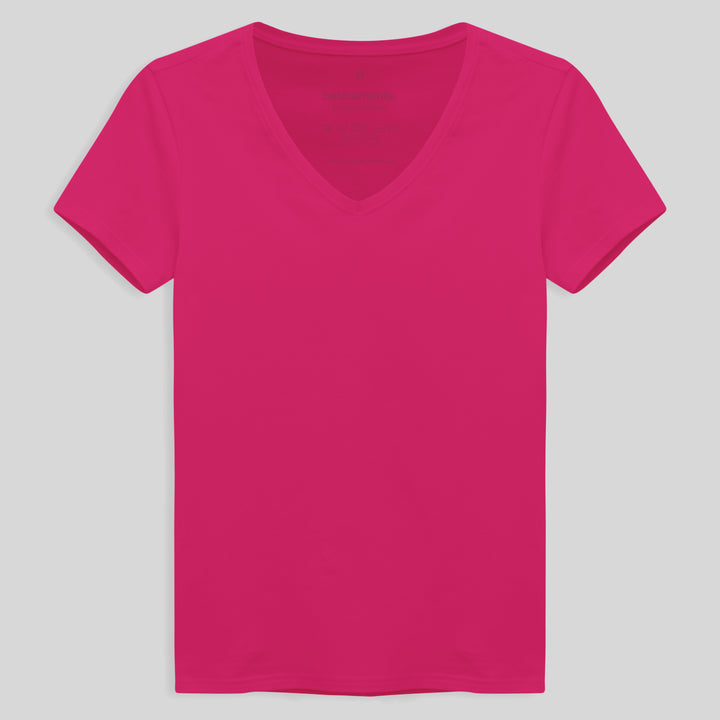 Camiseta Slim Cotton Gola V Feminina - Pink