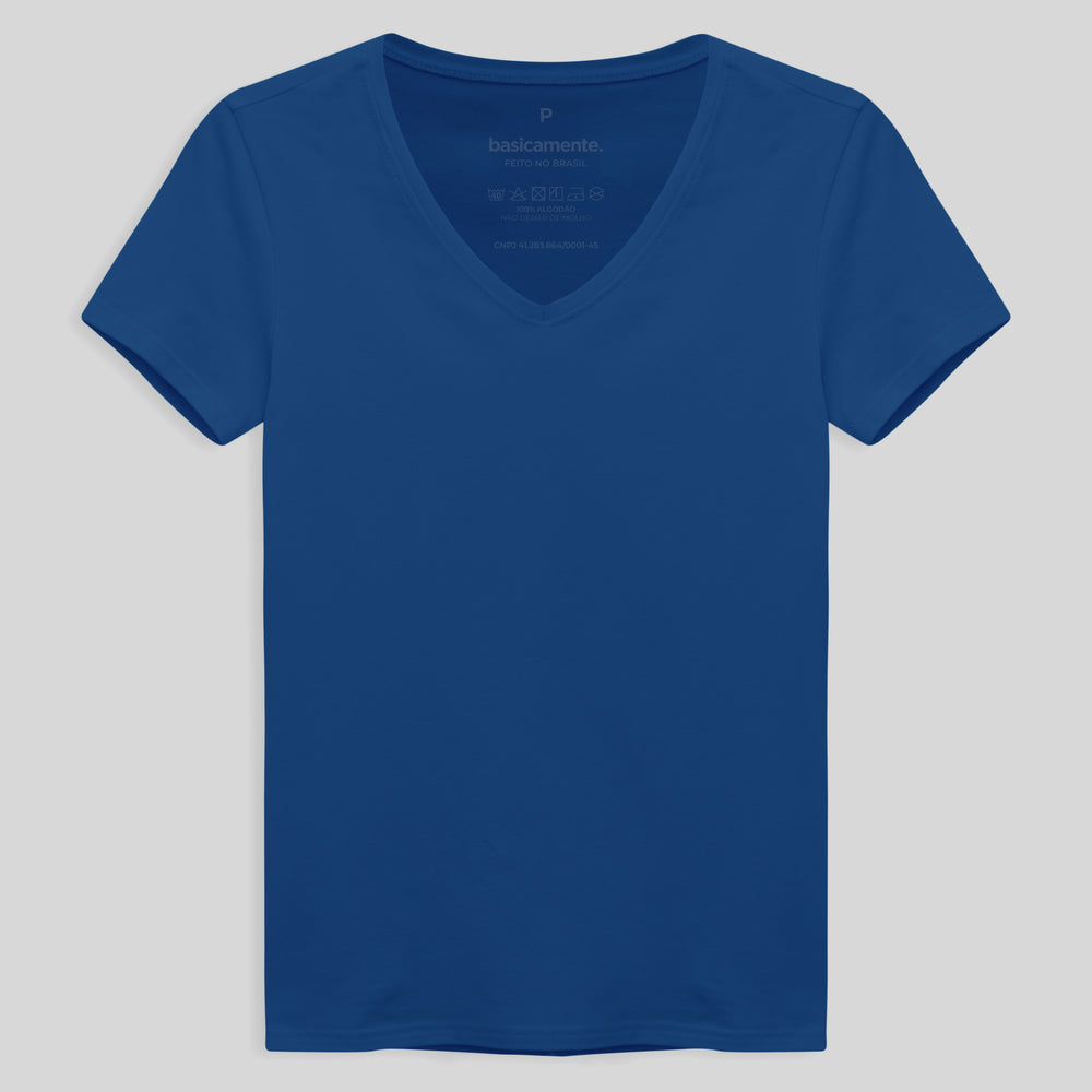 Camiseta Comfort Gola V Feminina - Azul