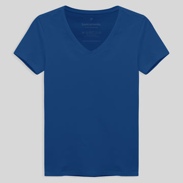 Camiseta Babylook Slim Gola V - Azul