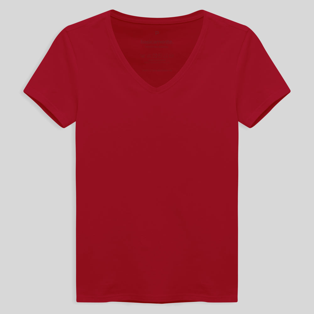 Camiseta Comfort Gola V Feminina - Vermelho Tomate