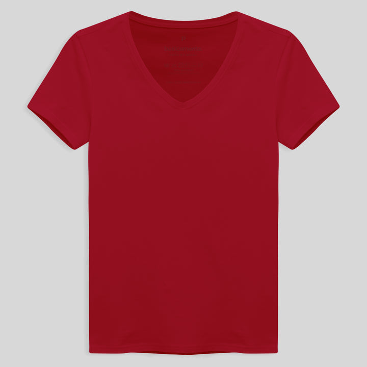 Camiseta Slim Cotton Gola V Feminina - Vermelho Tomate