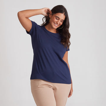 Camiseta Slim Cotton Plus Size Feminina - Azul Marinho