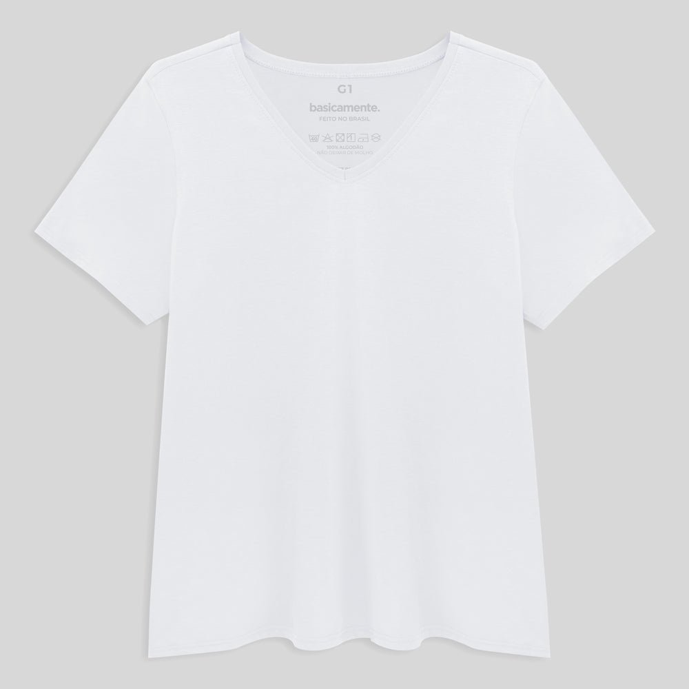 Camiseta Slim Gola V Cotton Plus Feminina - Branco