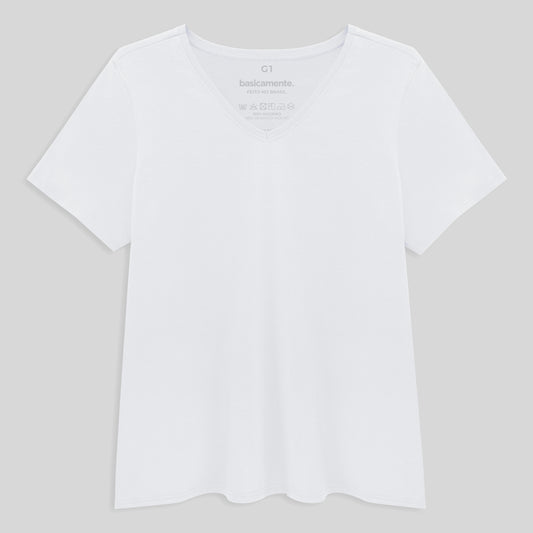 Camiseta Slim Gola V Cotton Plus Feminina - Branco