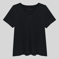 Camiseta Slim Gola V Cotton Plus Size Feminina - Preto