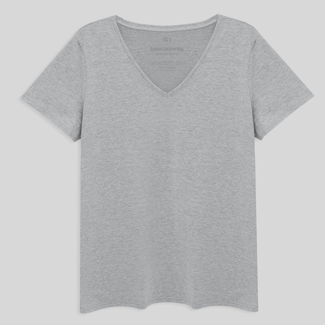 Camiseta Slim Gola V Cotton Plus Size Feminina - Mescla Claro