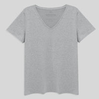 Camiseta Slim Gola V Cotton Plus Size Feminina - Mescla Claro