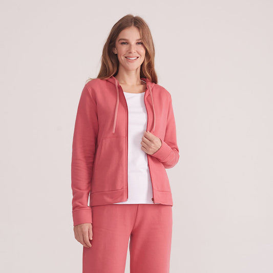 Jaqueta de Moletom com Zíper e Capuz Feminina - Rosa Blush
